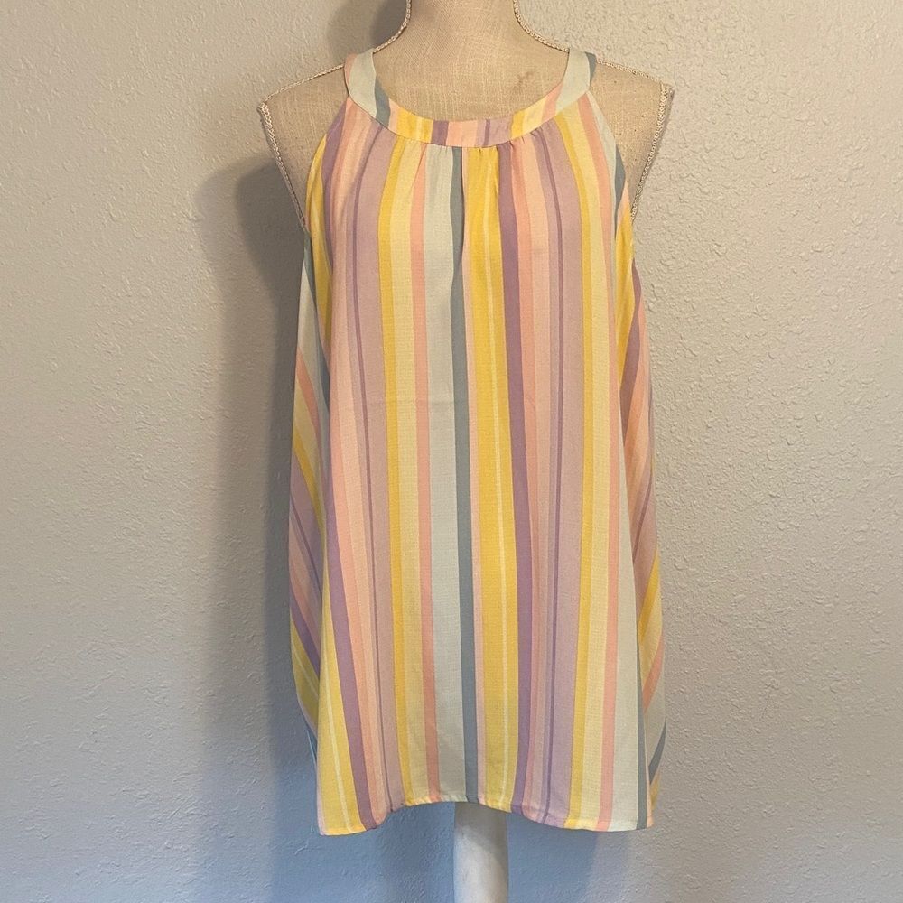 Torrid Multicolor Pastel Stripe Gauze Goddess Neck Tank Blouse Size 0